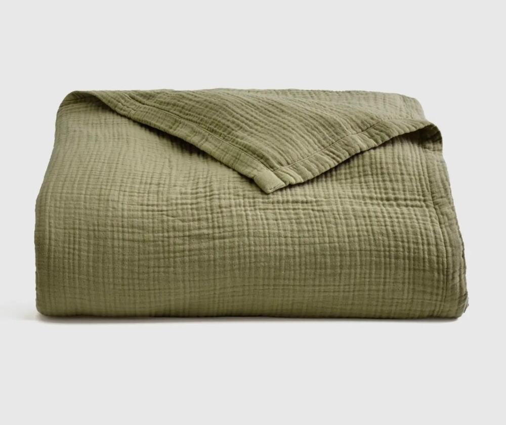 NWT Quince 100% Organic Cotton Gauze Blanket Full Queen Olive MSRP $79.90
